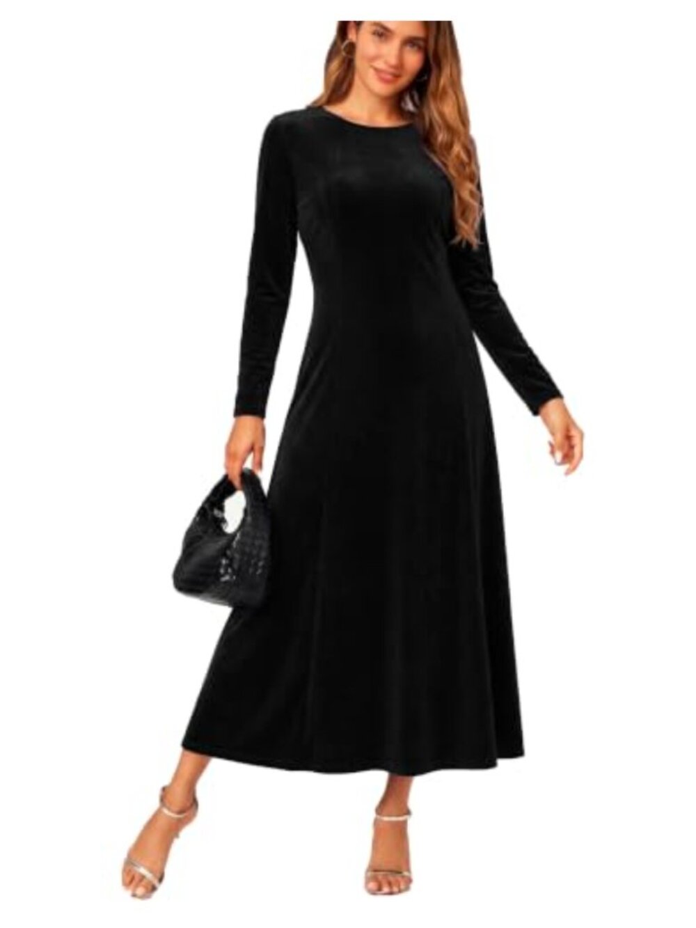Elegant Long Sleeve Ruched Velvet Stretchy Long Dress